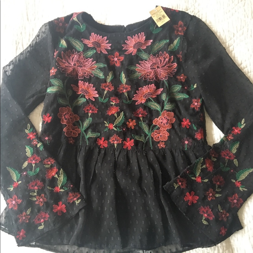 American Eagle Floral Embroidered peplum Blouse